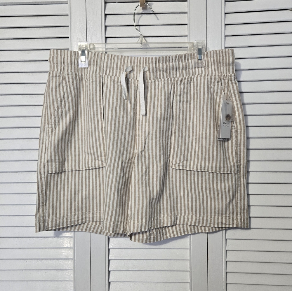 Denver Hayes Beige and White Striped Women Shorts